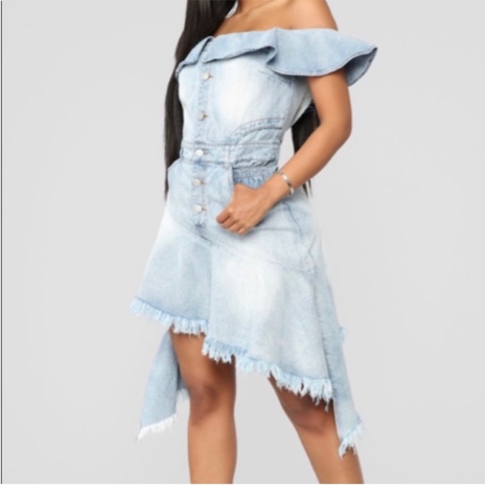 Fashion Nova Off-Shoulder Denim Dress